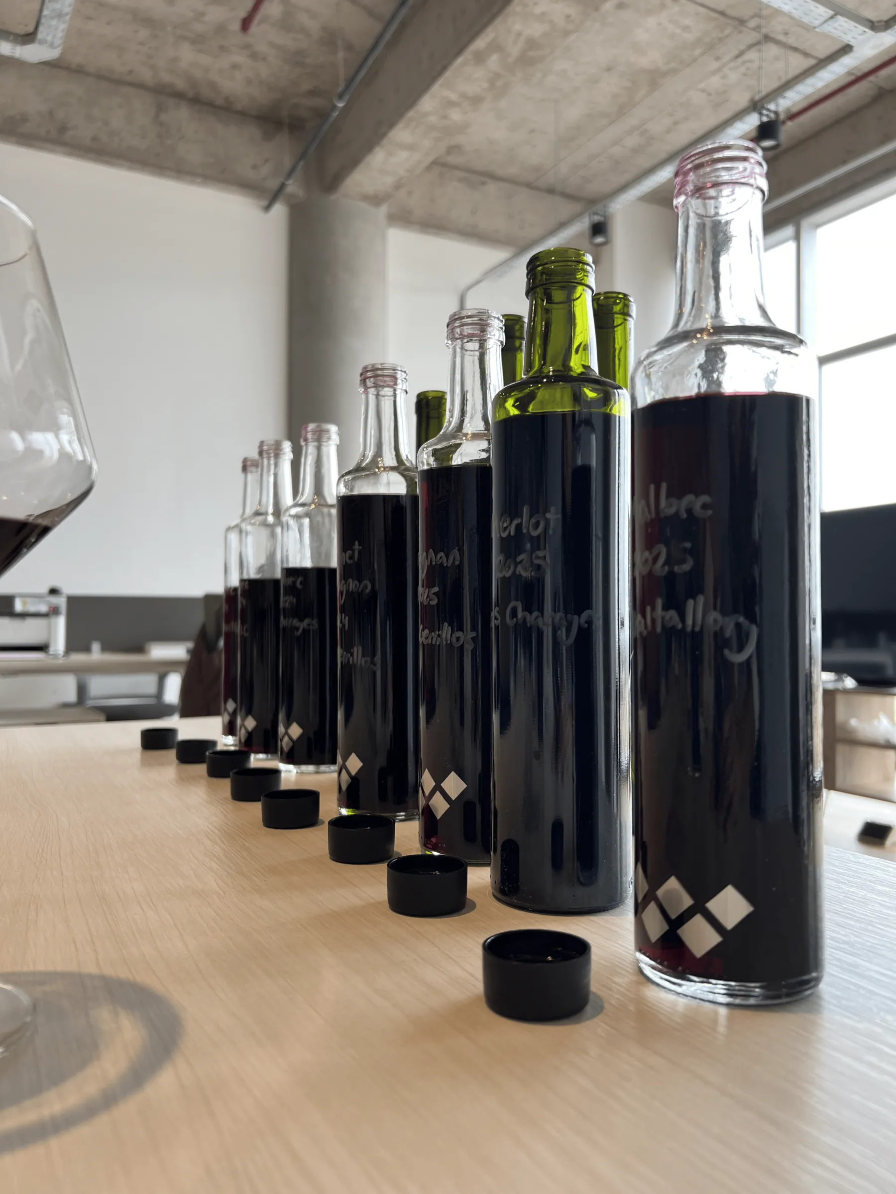 Crowd brand bottles at the winery